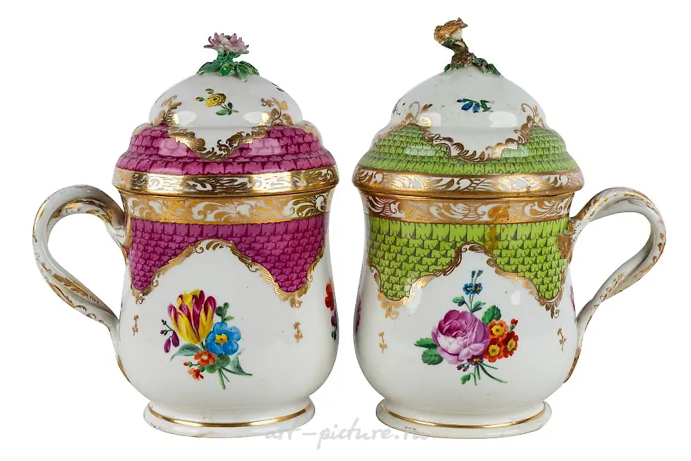 PAIR OF VIENNA PORCELAIN COVERED URNS
