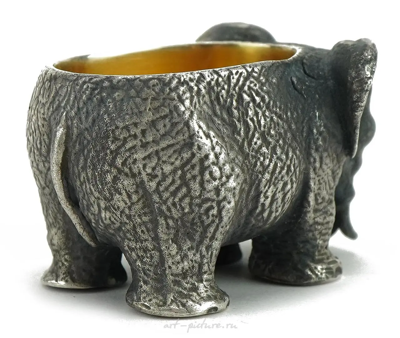 Cast silver gilt vodka cup in the form of an elephant with ruby eyes. — photo 2