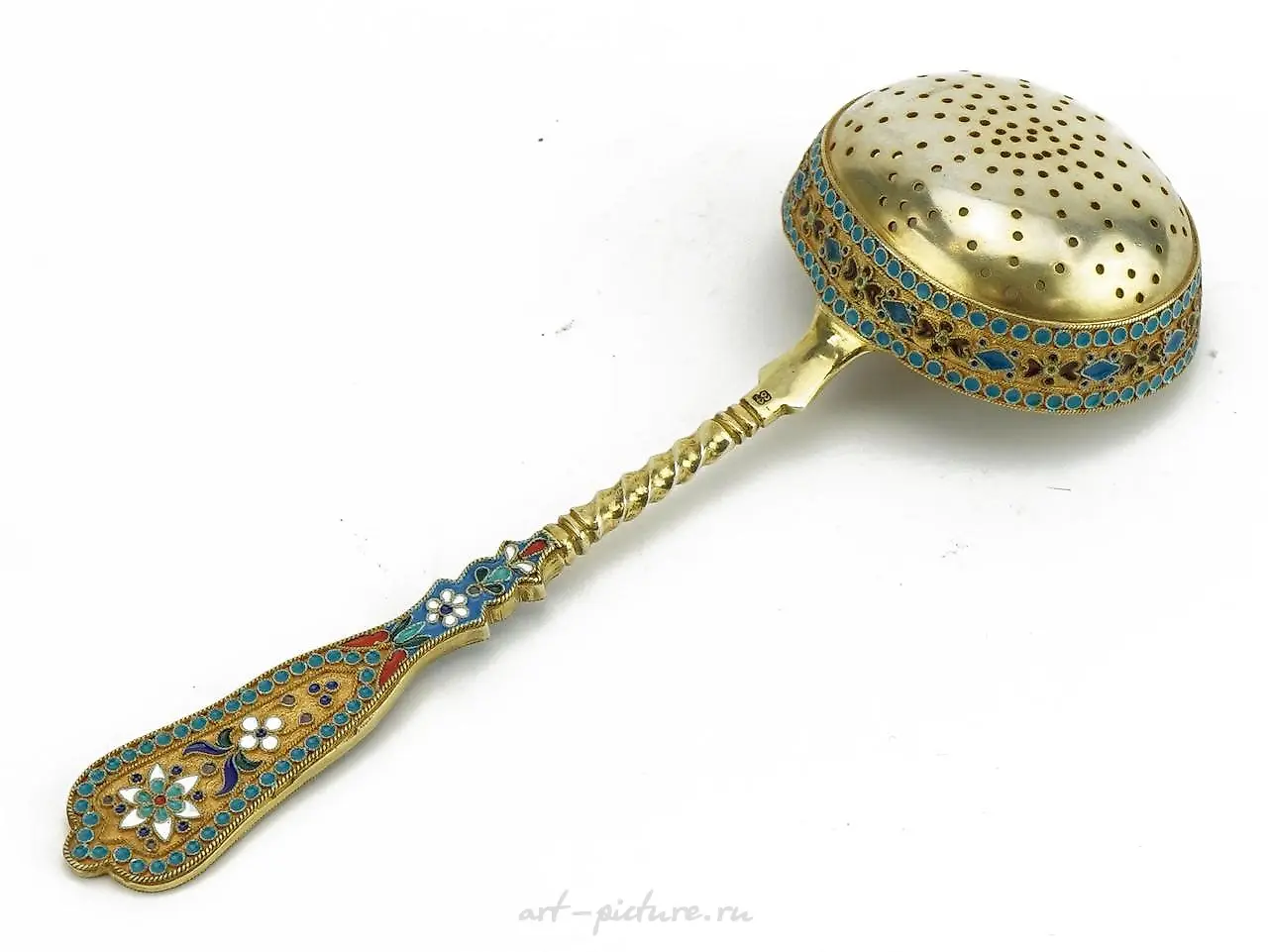 Silver gilt and champleve enamel spoon, impressed Russian marks. — photo 2