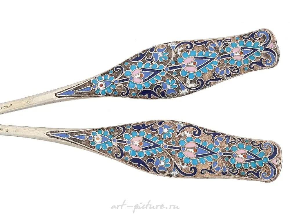 RUSSIAN GILT SILVER CLOISONNE ENAMEL TEA SPOONS — photo 4