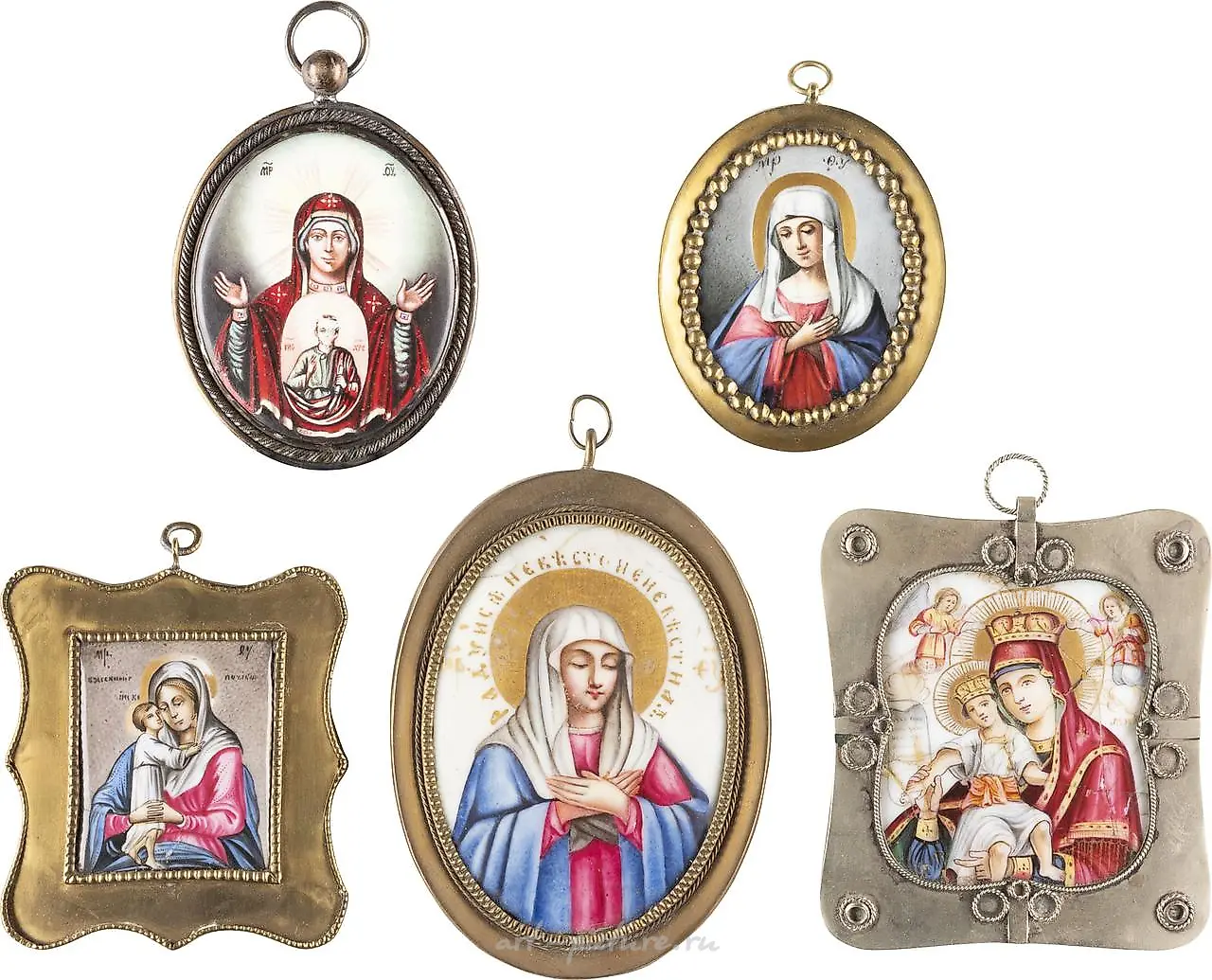 COLLECTION OF EIGHT FINIFTS WITH GRACEFUL IMAGES OF THE MOTHER OF GOD