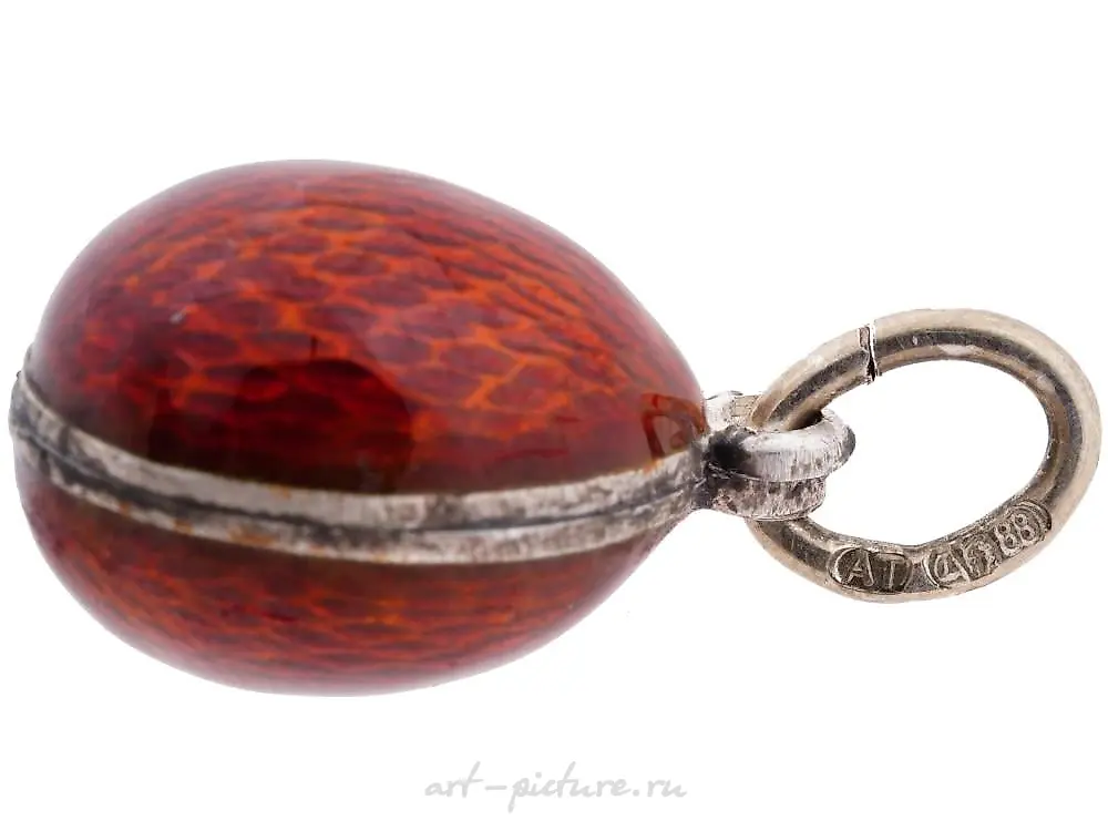 RUSSIAN SILVER GUILLOCHE ENAMEL EGG PENDANT — photo 4