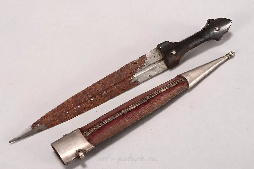 Russian Caucasian Niello & Silver Dagger Brooch — photo 3