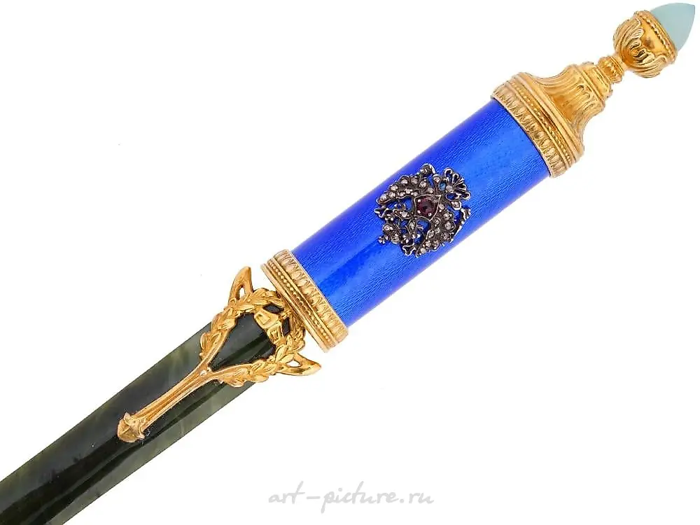 RUSSIAN SILVER CARVED JADE ENAMEL LETTER OPENER — photo 6