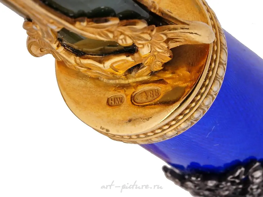 RUSSIAN SILVER CARVED JADE ENAMEL LETTER OPENER — photo 9