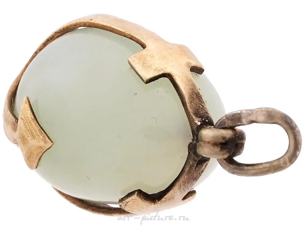 RUSSIAN 84 GILT SILVER CARVED JADE STONE EGG PENDANT — photo 4