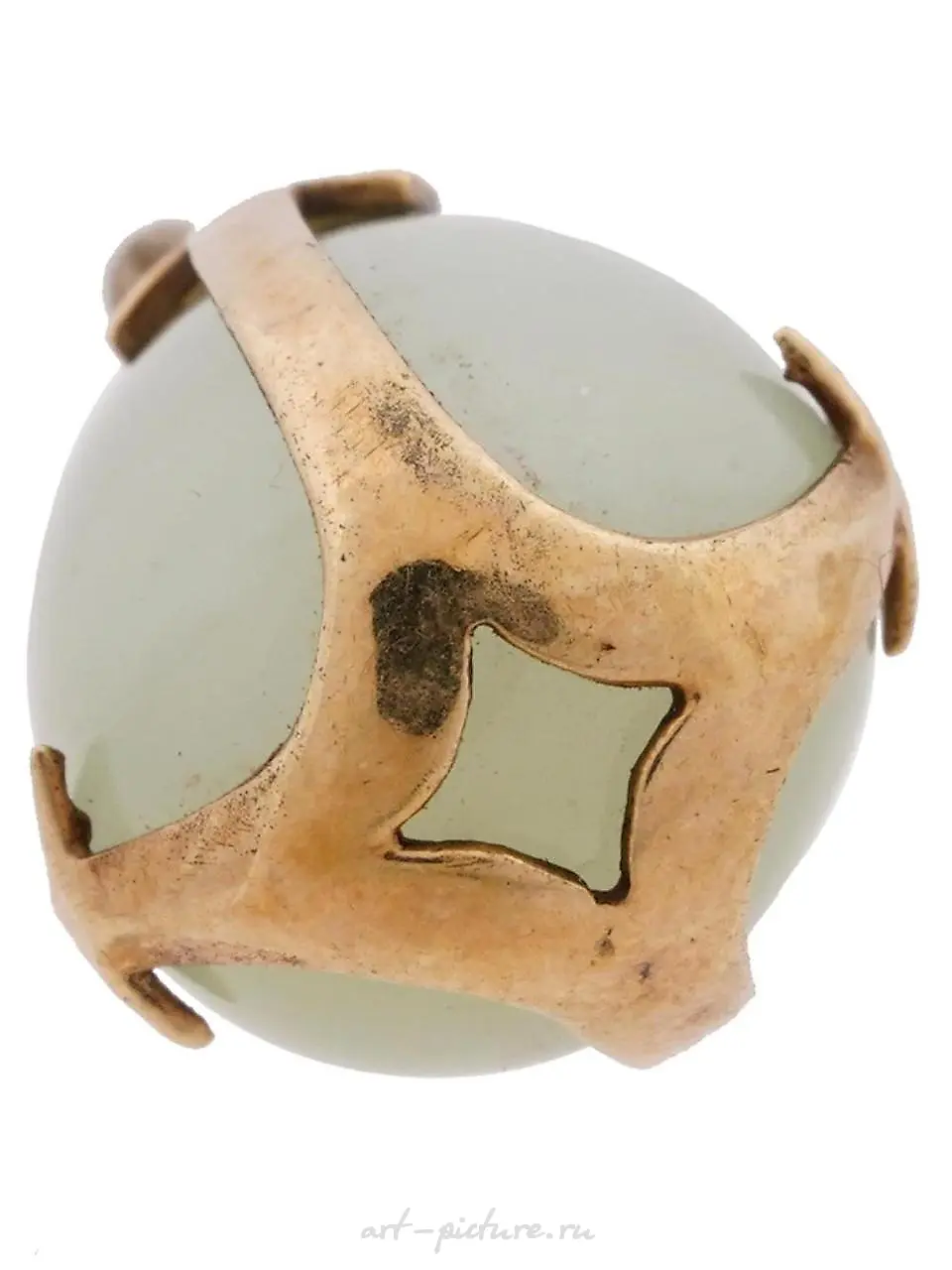 RUSSIAN 84 GILT SILVER CARVED JADE STONE EGG PENDANT — photo 5