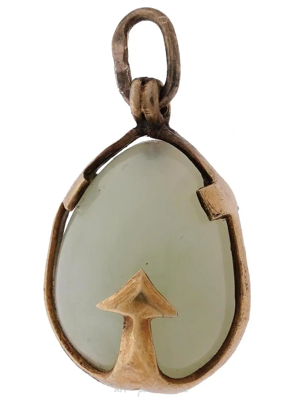 RUSSIAN 84 GILT SILVER CARVED JADE STONE EGG PENDANT — photo 6