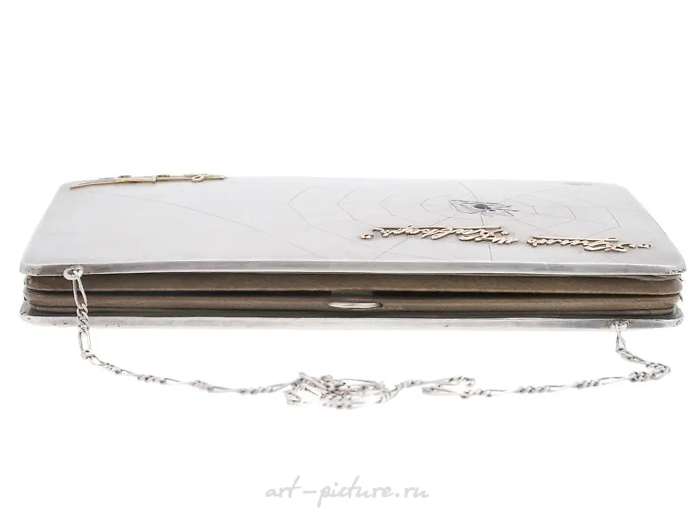 ANTIQUE RUSSIAN SILVER GOLD GEMSTONES CIGARETTE CASE — photo 5