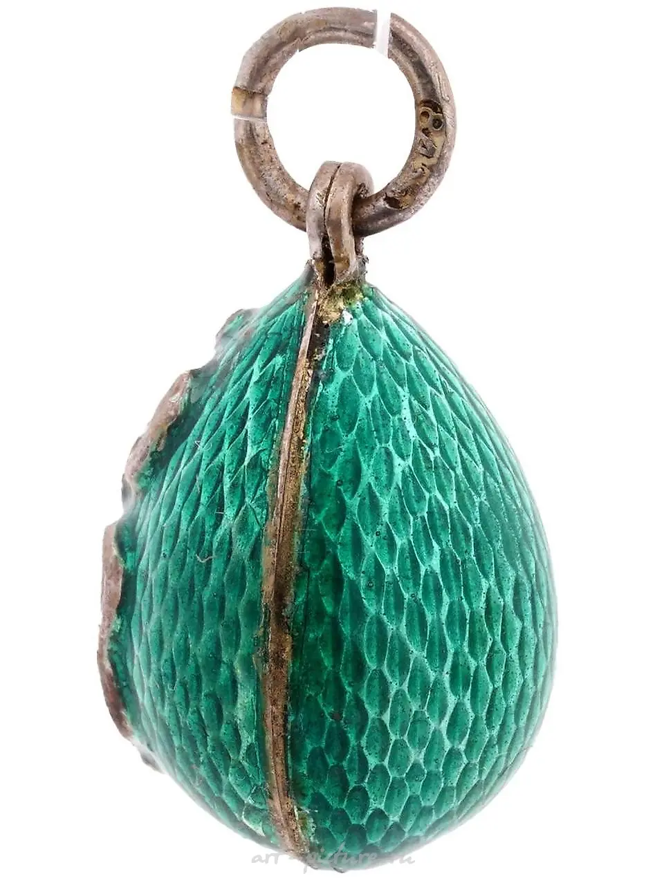 RUSSIAN GILT SILVER ENAMEL DIAMONDS EGG PENDANT — photo 2