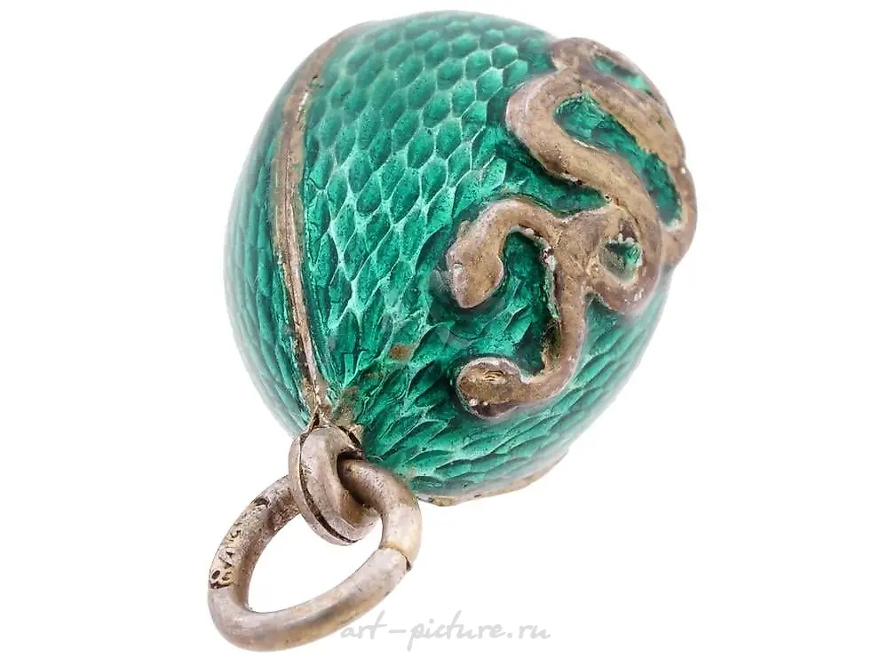 RUSSIAN GILT SILVER ENAMEL DIAMONDS EGG PENDANT — photo 3