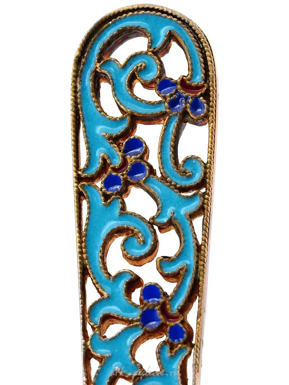 RUSSIAN SILVER ENAMEL TEA GLASS HOLDER WITH SPOON — photo 7