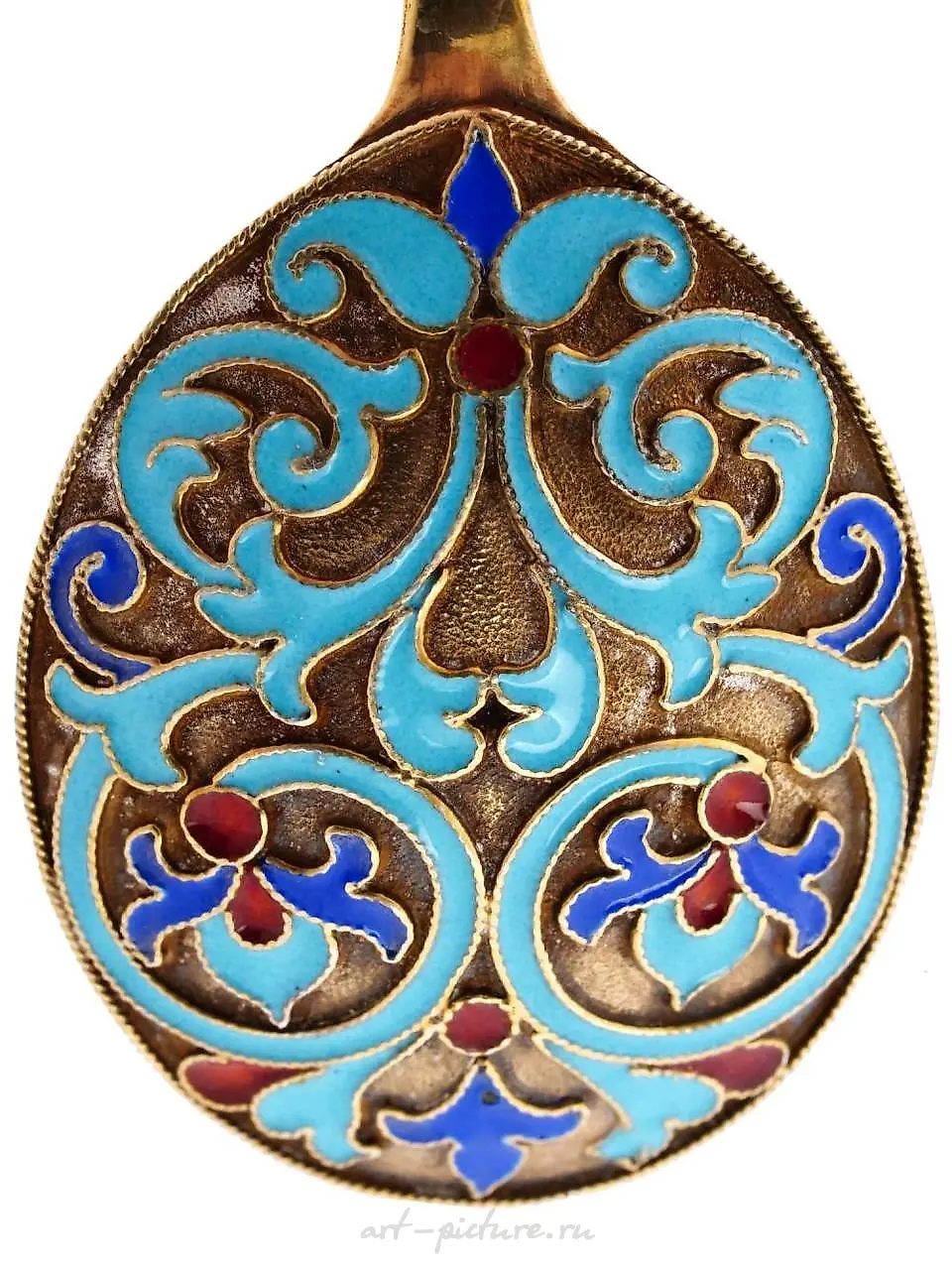 RUSSIAN SILVER ENAMEL TEA GLASS HOLDER WITH SPOON — photo 9