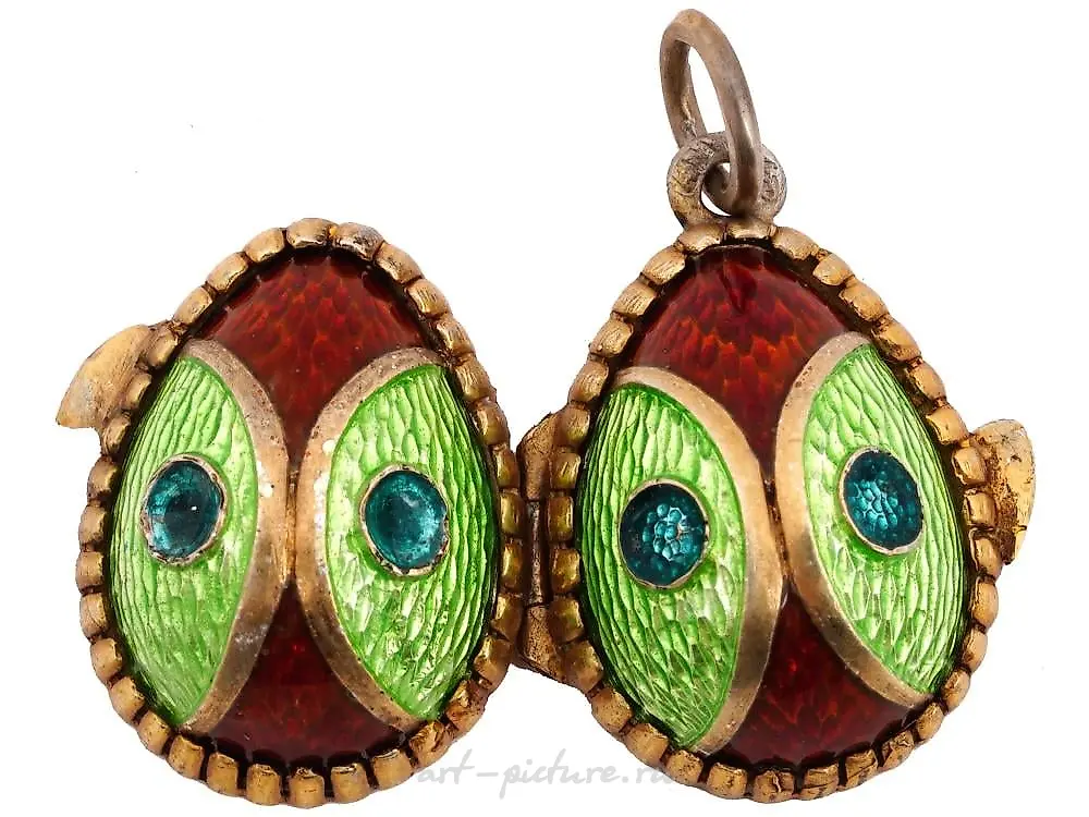 RUSSIAN SILVER AND GUILLOCHE ENAMEL EGG PENDANT — photo 4