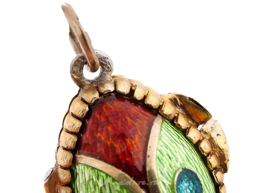 RUSSIAN SILVER AND GUILLOCHE ENAMEL EGG PENDANT — photo 2