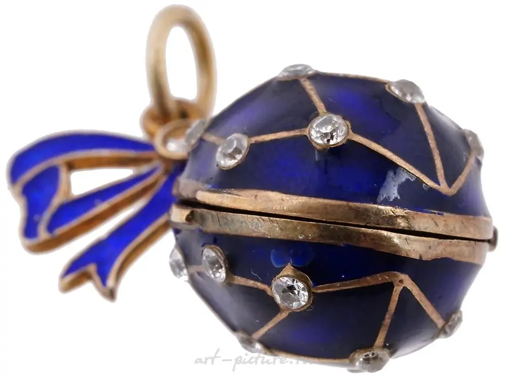 RUSSIAN 84 SILVER ENAMEL DIAMOND LOCKET PENDANT — photo 3