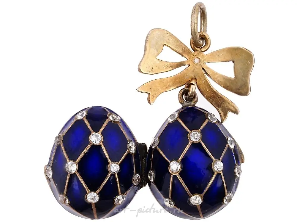 RUSSIAN 84 SILVER ENAMEL DIAMOND LOCKET PENDANT — photo 6