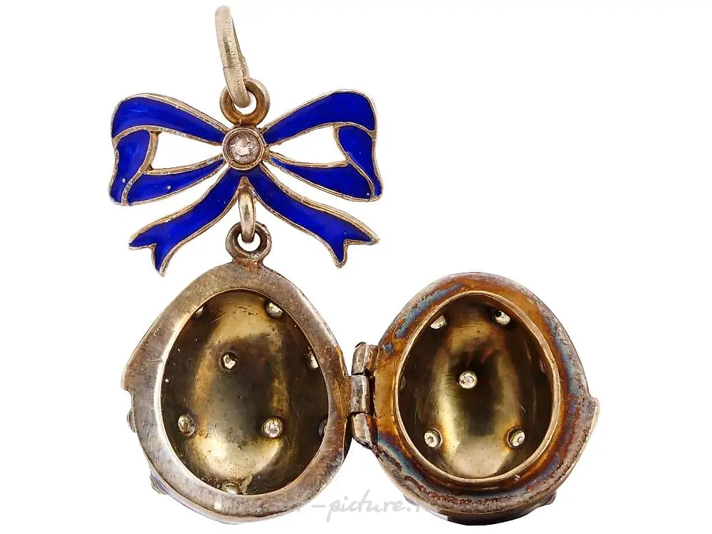 RUSSIAN 84 SILVER ENAMEL DIAMOND LOCKET PENDANT — photo 7