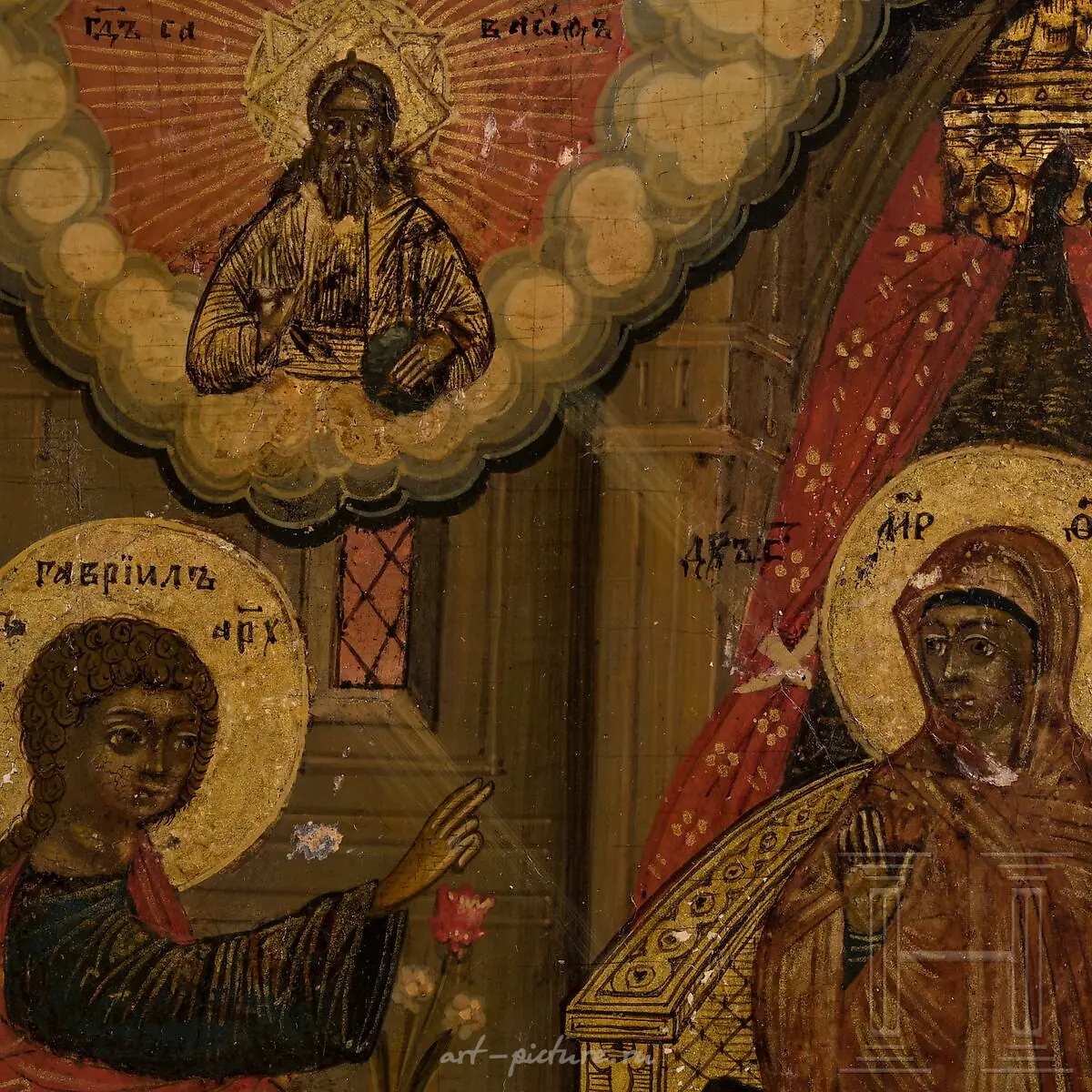Маленькая русская икона, изображающая Благовещение, с серебряным окладом — фото 4