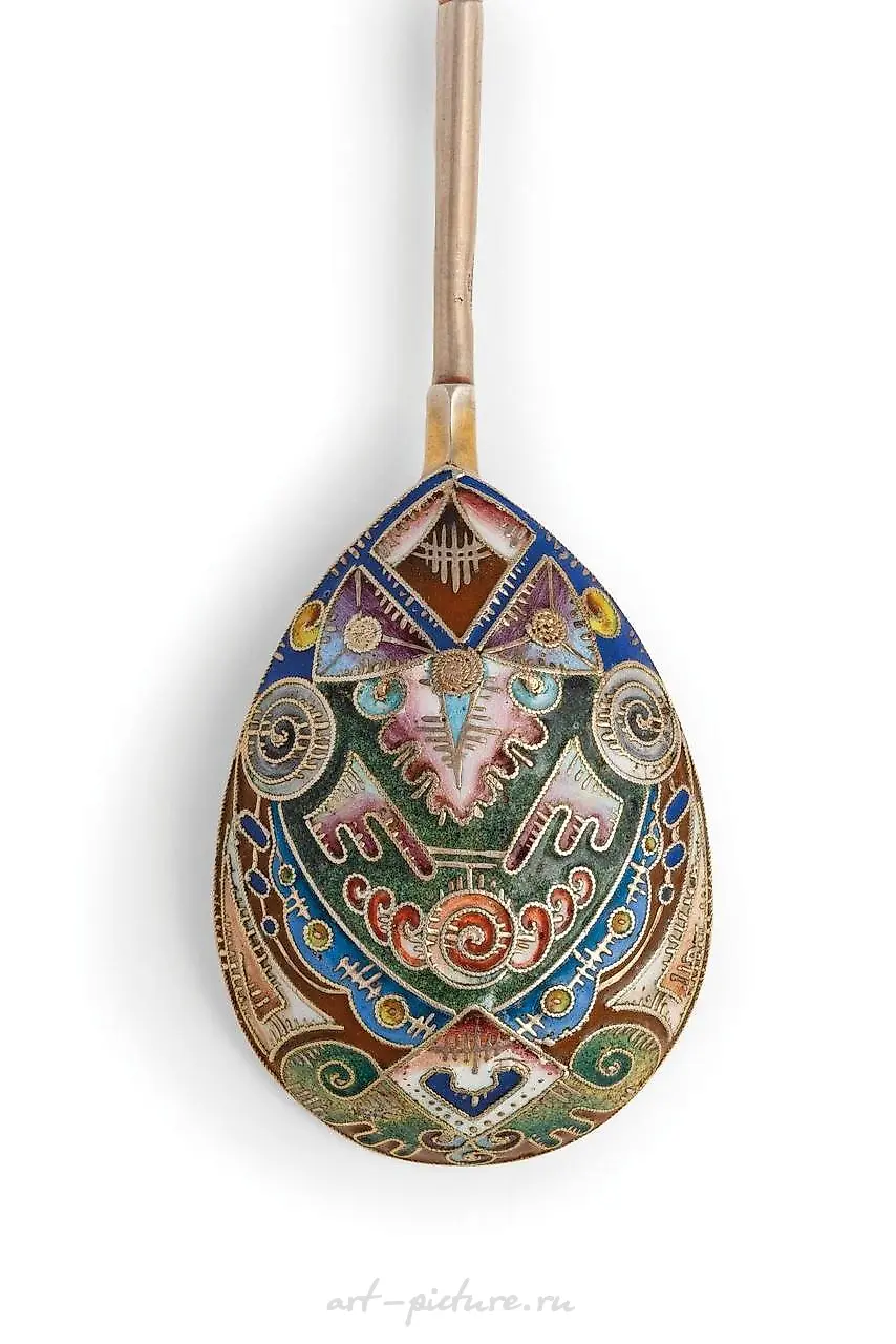 Серебряная ложка с позолотой и эмалью, Москва, 1908-1917 — фото 2