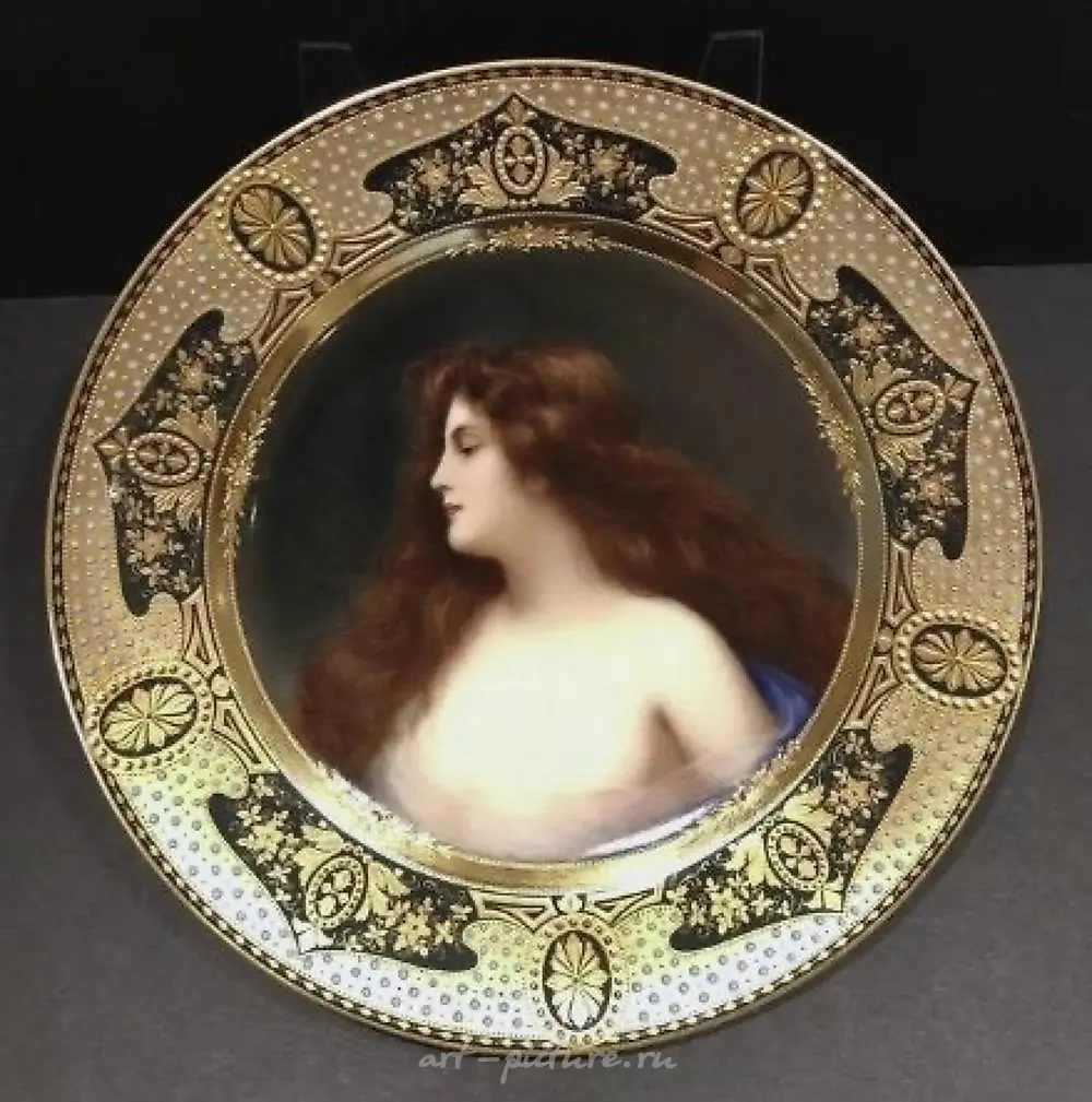 Фарфоровая тарелка "Jeweled Royal Vienna" с портретом, 1900 год, диаметр 9,5 дюймов, хорошее состояние, оценка $2,500-3,000.