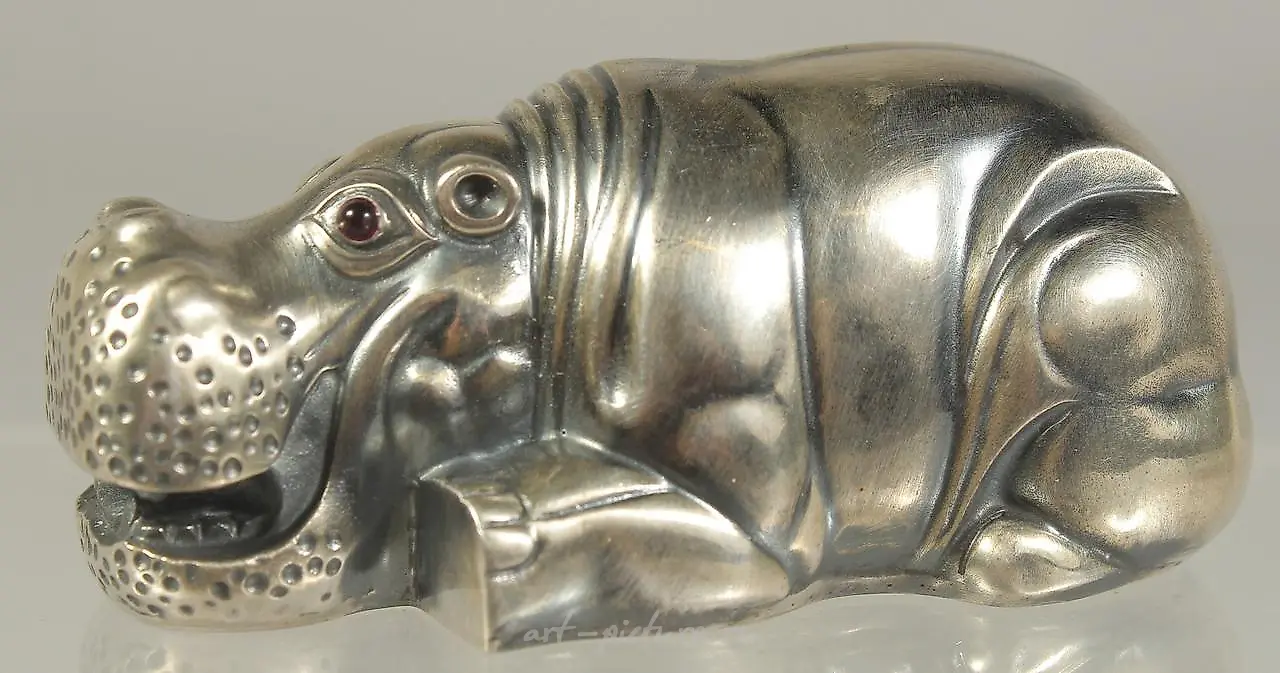 A GOOD RUSSIAN SILVER HIPPO 3 inches long.