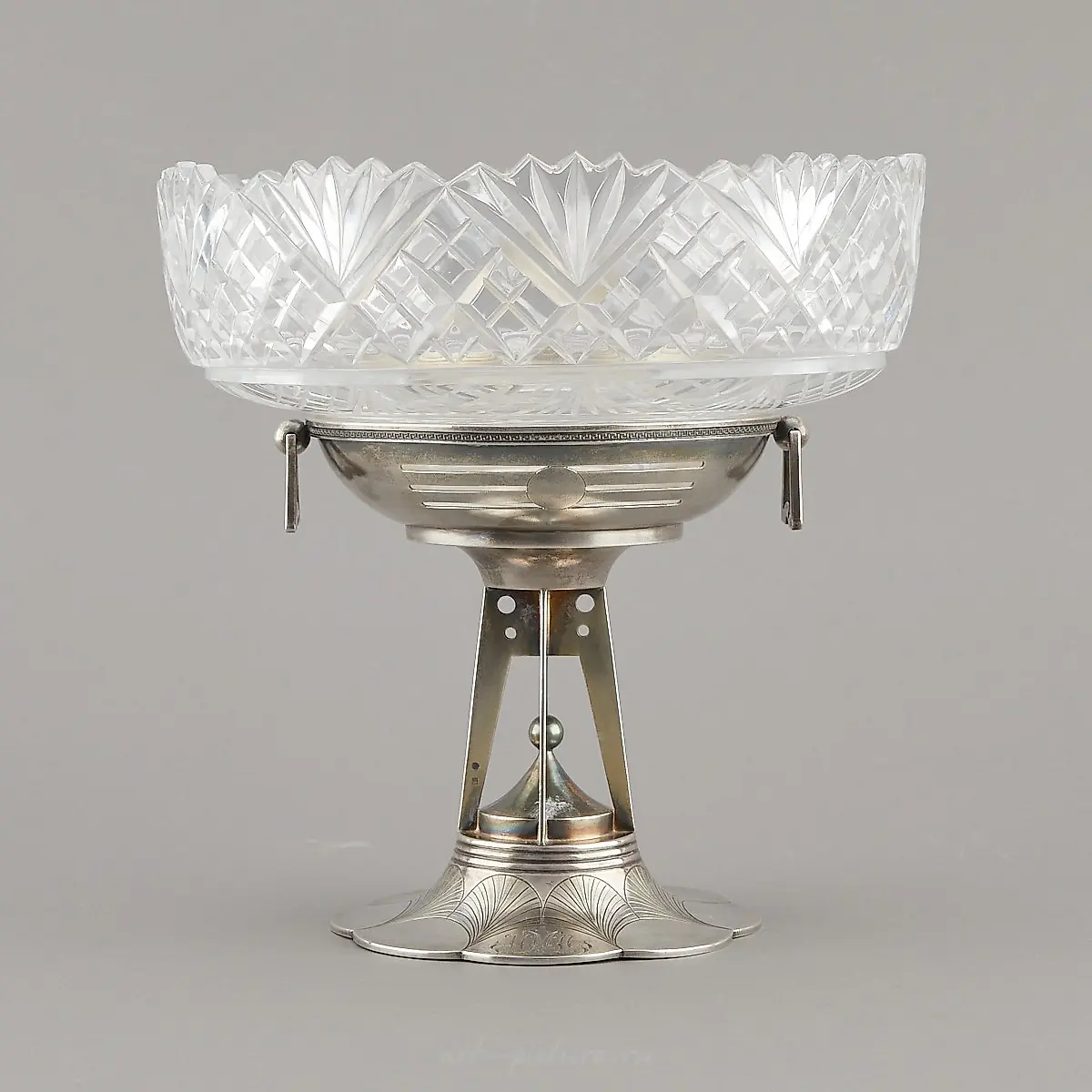 Russian Art Deco Sterling Tazza with Crystal Insert