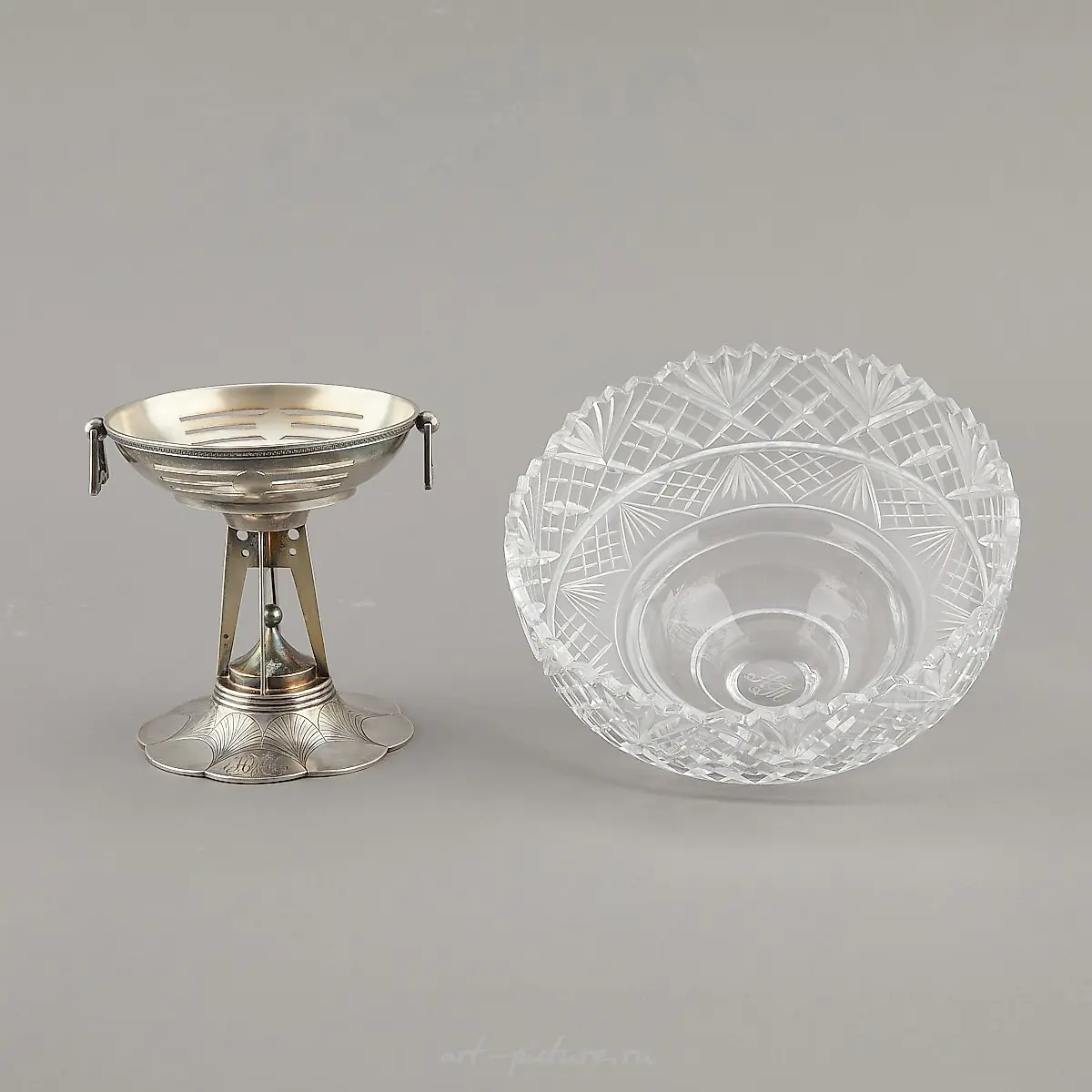 Russian Art Deco Sterling Tazza with Crystal Insert — photo 2