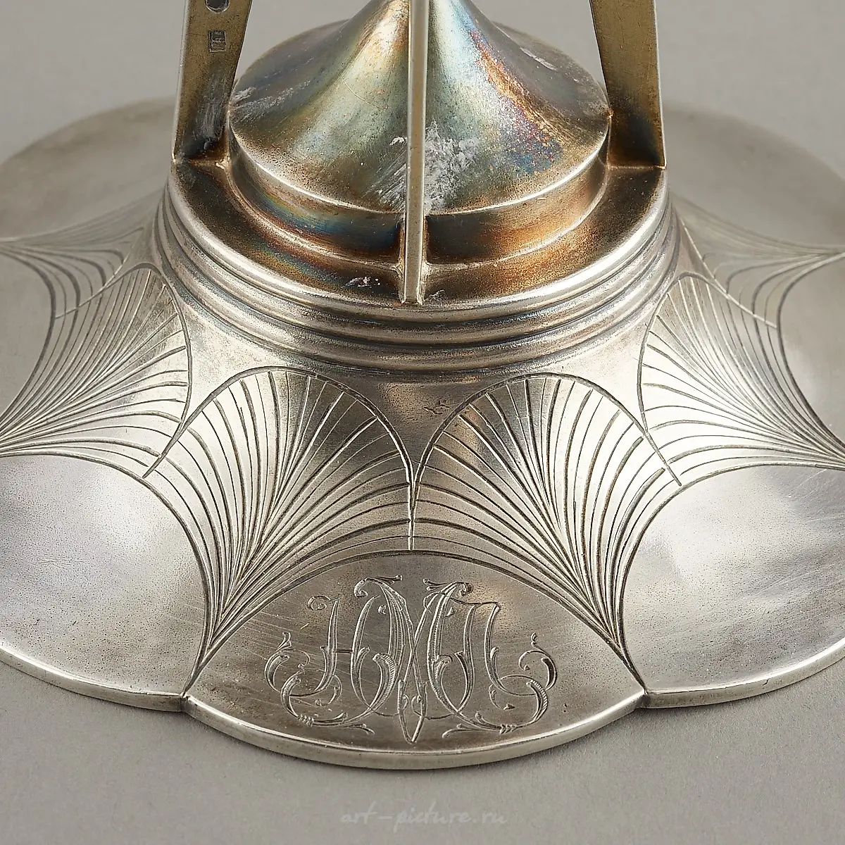 Russian Art Deco Sterling Tazza with Crystal Insert — photo 7