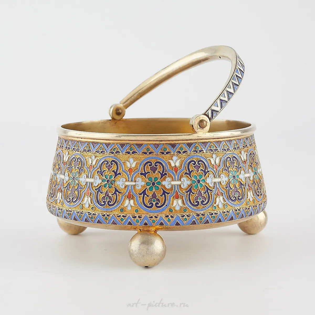 3 Pcs Russian Enamel Silver Tea Set — photo 3