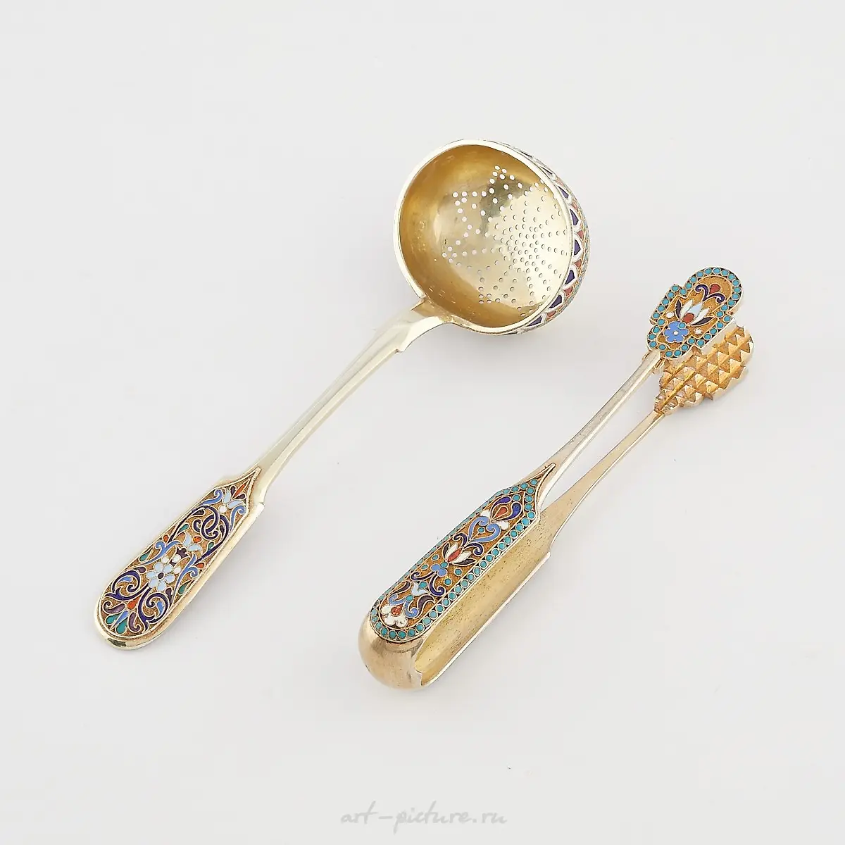 3 Pcs Russian Enamel Silver Tea Set — photo 6