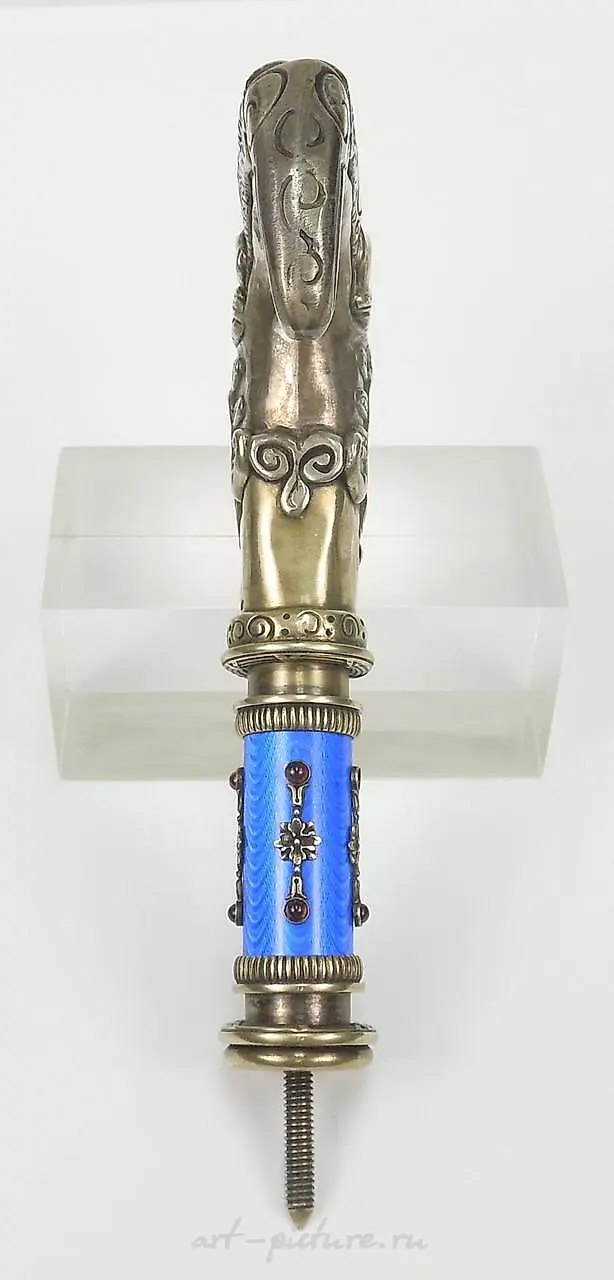 RUSSIAN FABERGE SILVER & GUILLOCHE ENAMELED HAND SEAL. — photo 4