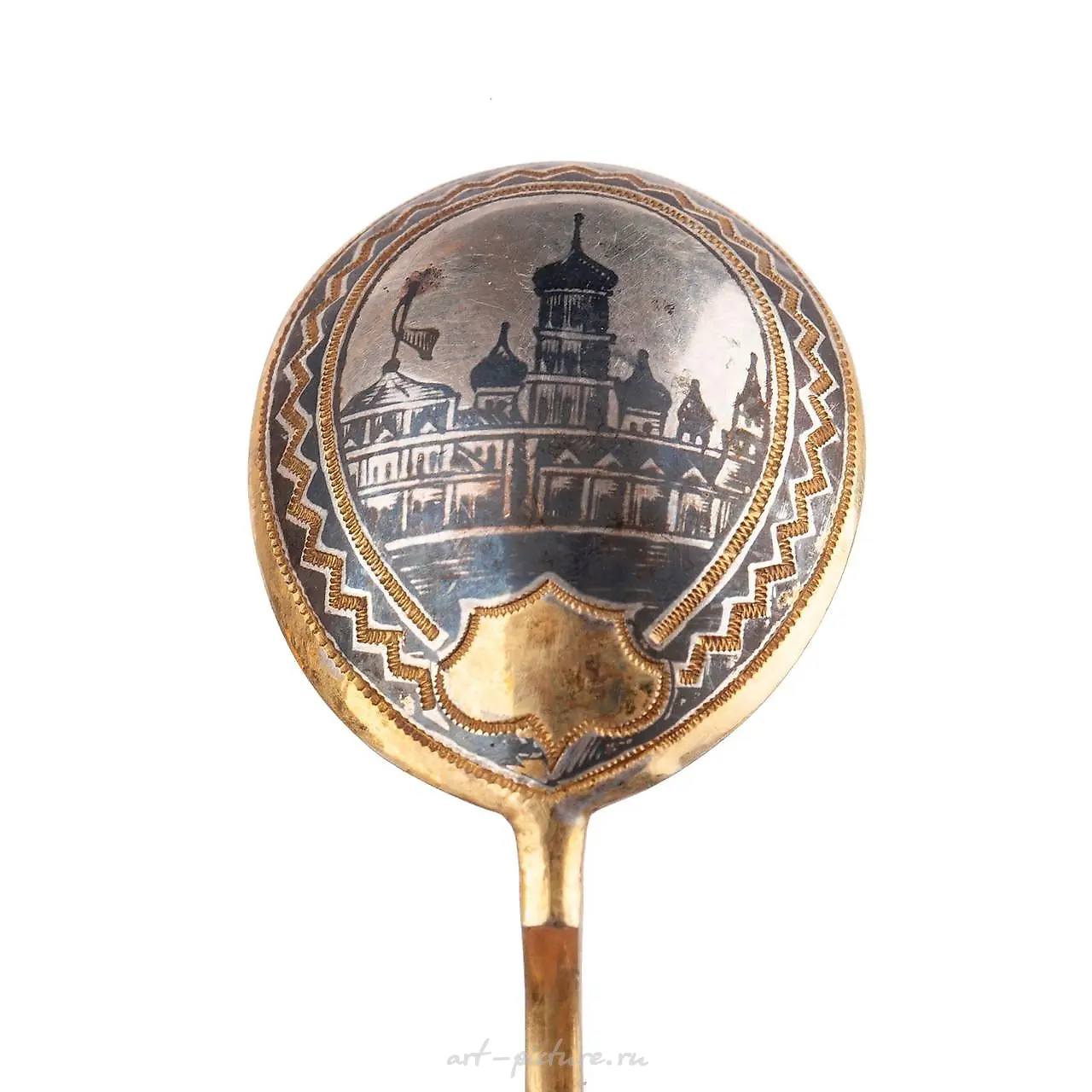 A Russian silver and niello tea spoon set with various designs. — photo 3