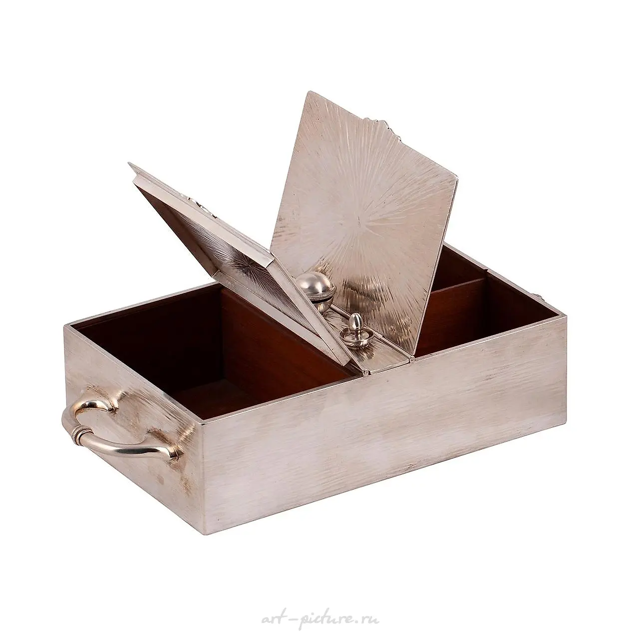 A Russian silver double-opened humidor with a cigar lighter inside... — photo 2