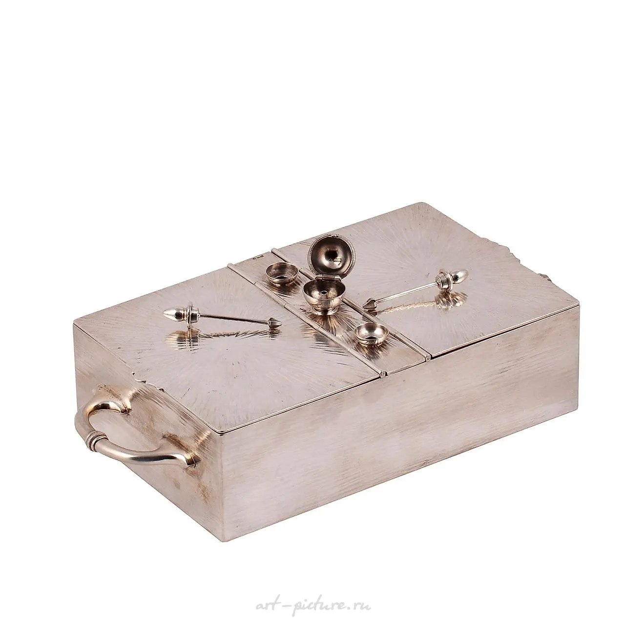 A Russian silver double-opened humidor with a cigar lighter inside... — photo 3