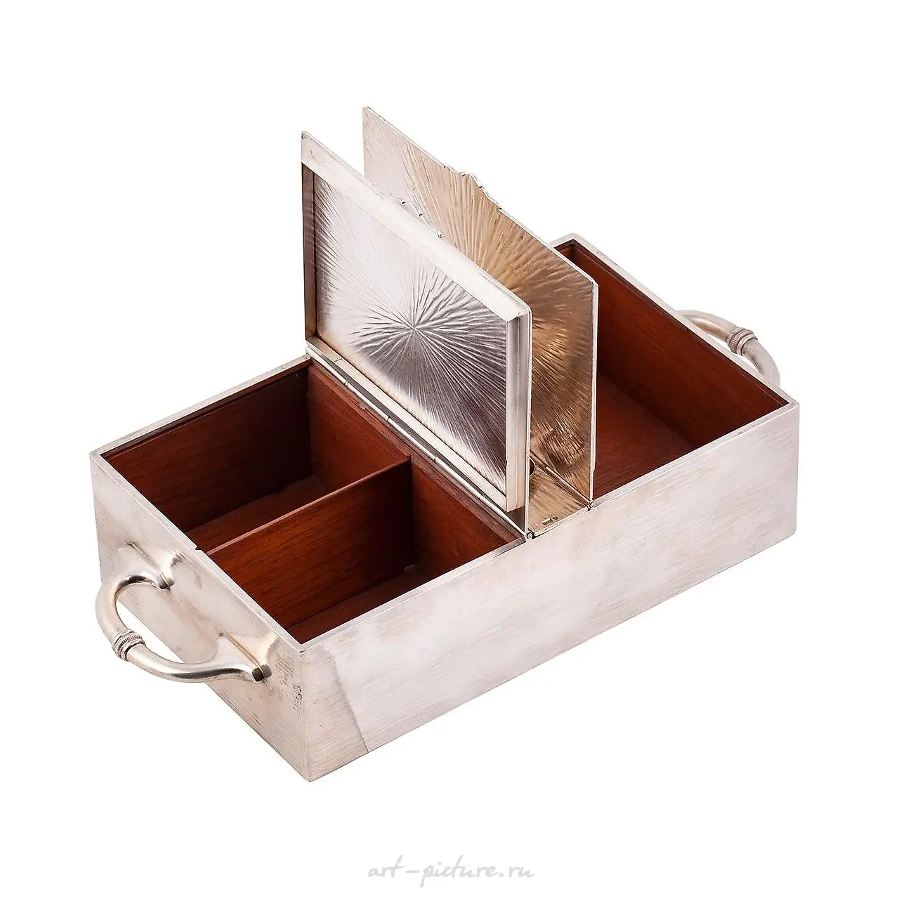 A Russian silver double-opened humidor with a cigar lighter inside... — photo 8