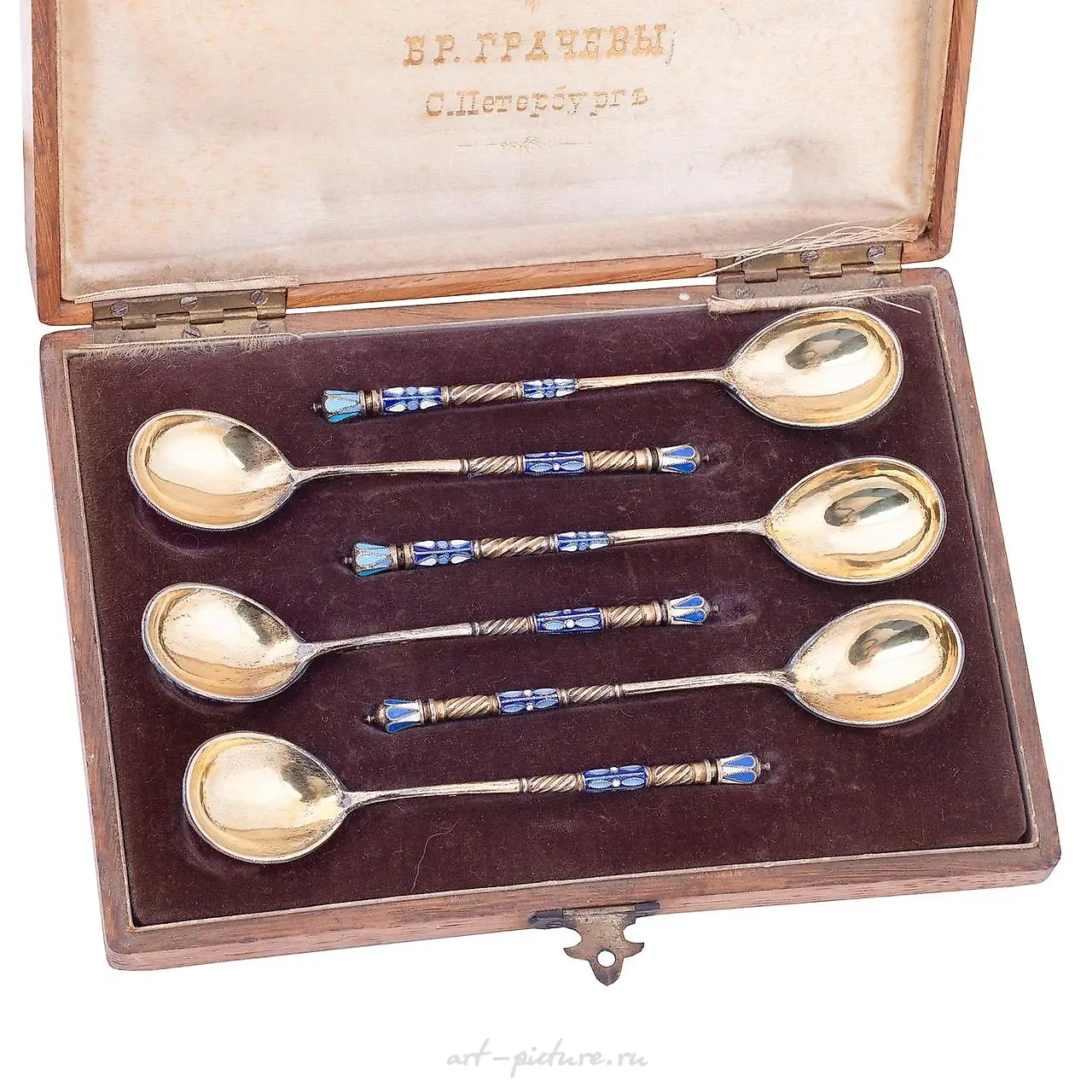 A Russian silver-gilt and cloisonne enamel tea spoons set, Gr... — photo 4
