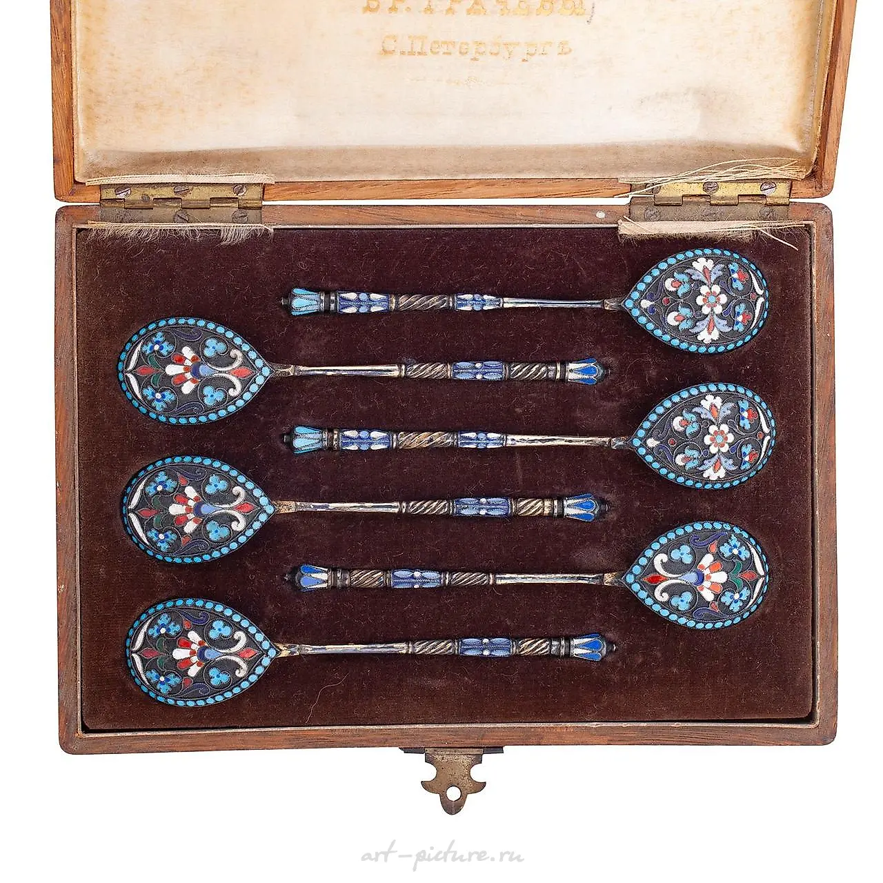 A Russian silver-gilt and cloisonne enamel tea spoons set, Gr... — photo 3