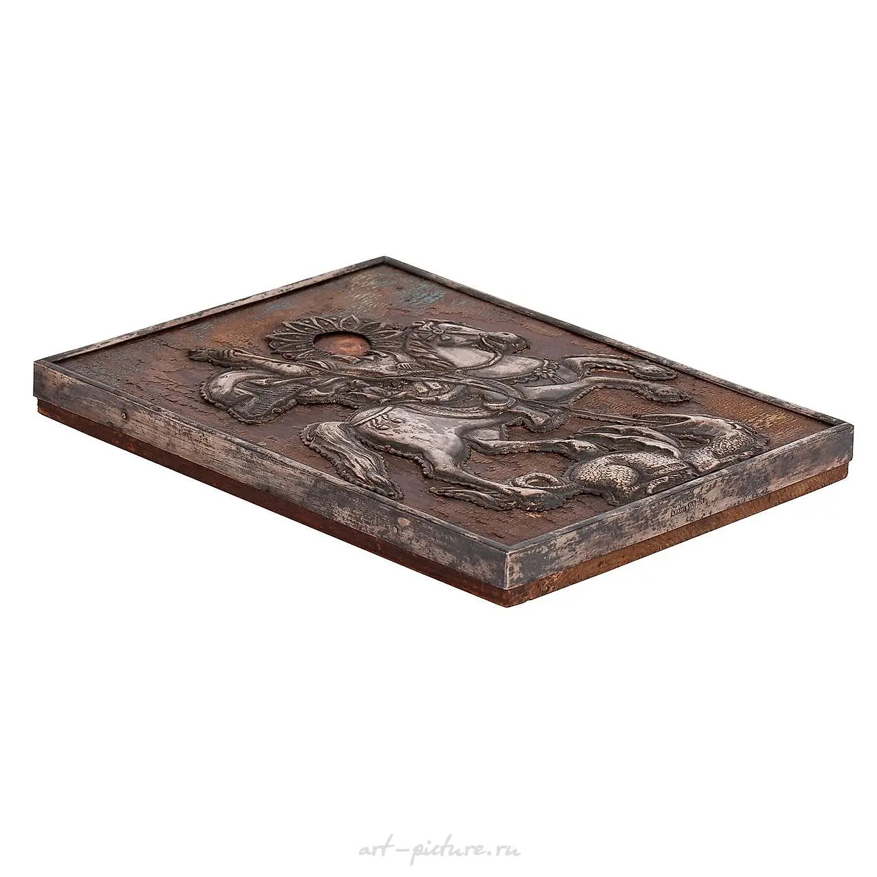 A Russian wood icon in silver riza "St. George and the Dragon..." — photo 3
