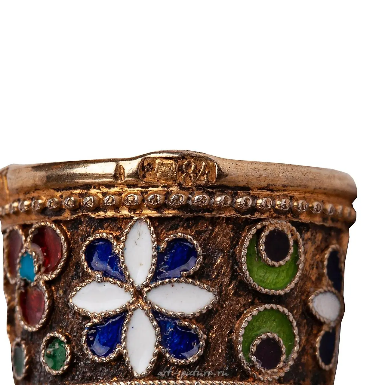 A Russian Imperial Silver Cloisonne enamel thimble — photo 3