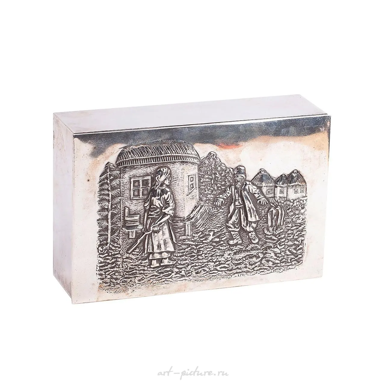 An interesting Russian cast silver cigar box with peasants... — photo 3
