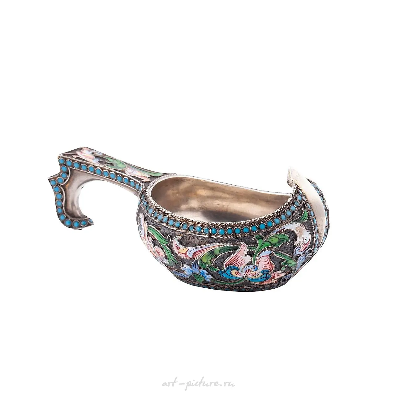 A Russian silver and cloisonné enamel kovsh by I. Saltikov. — photo 2