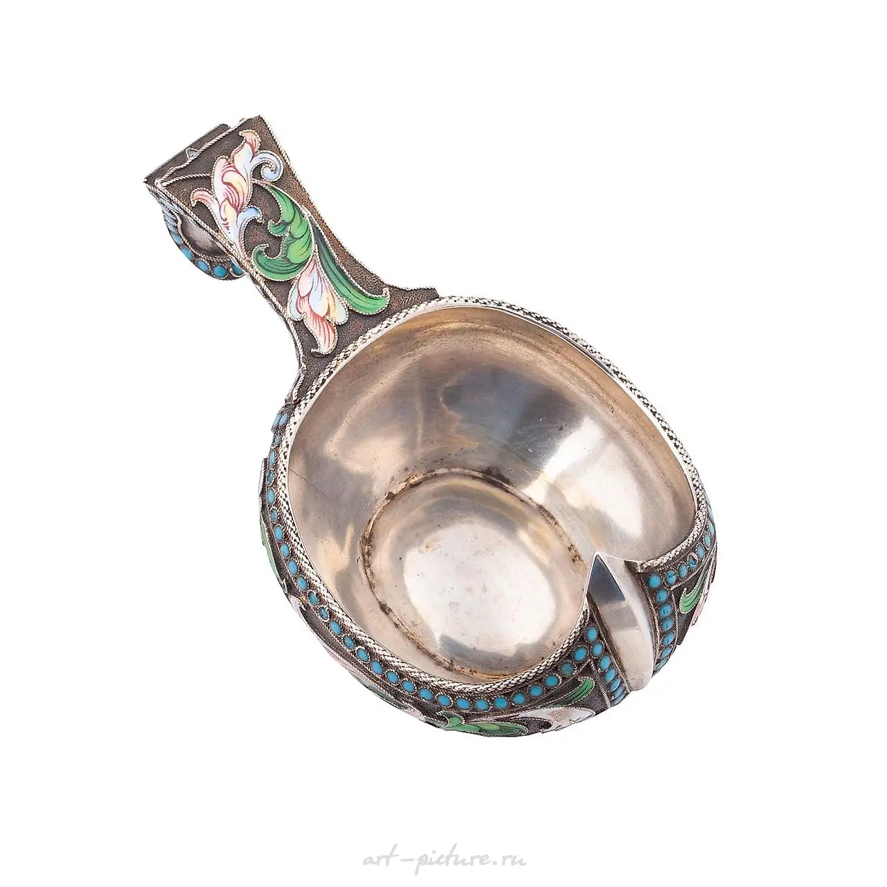A Russian silver and cloisonné enamel kovsh by I. Saltikov. — photo 5