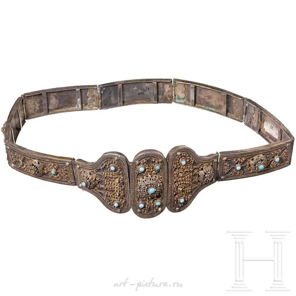 A Russian silver and niello belt, Tbilisi, 1896 - 1908