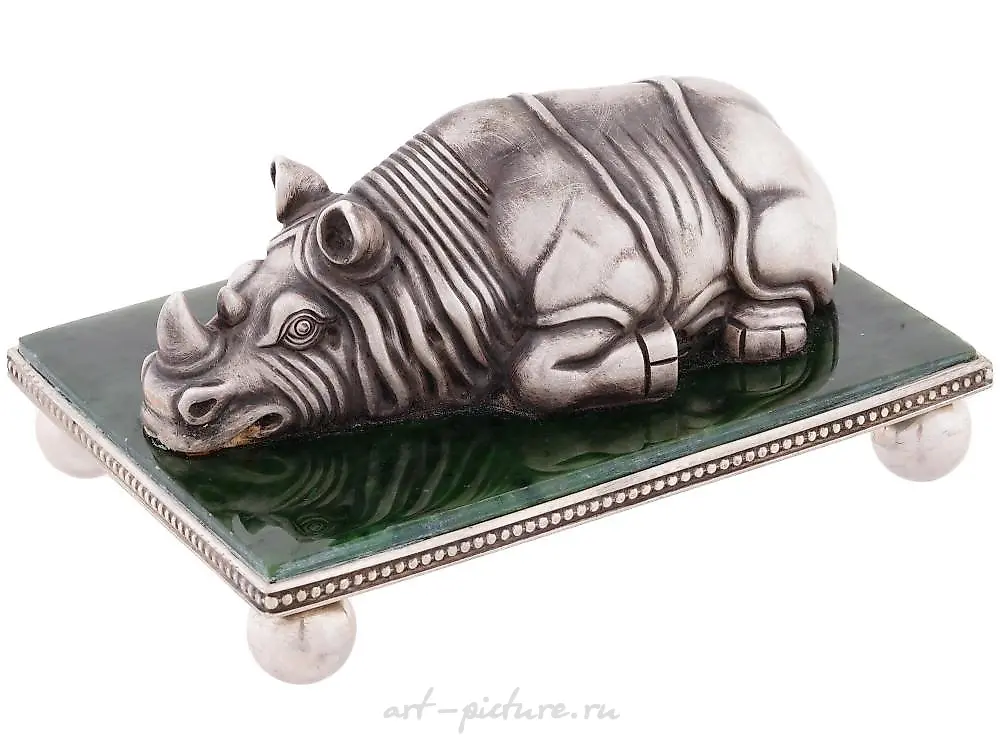Russian silver figurine of a pig with ruby eyes