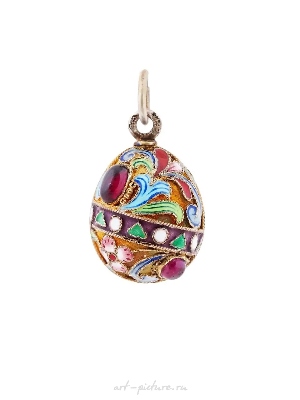 RUSSIAN SILVER GILT ENAMEL GEMSTONES EGG PENDANT — photo 4