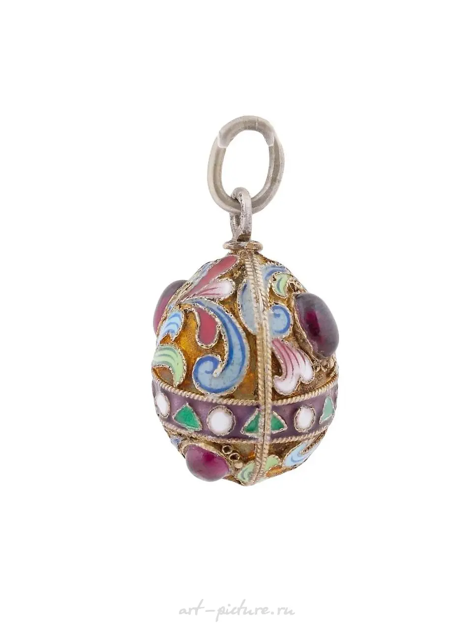 RUSSIAN SILVER GILT ENAMEL GEMSTONES EGG PENDANT — photo 3