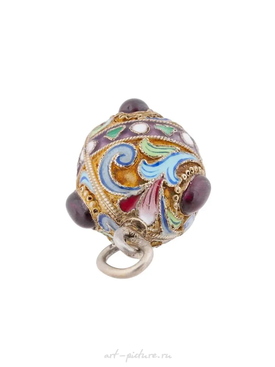 RUSSIAN SILVER GILT ENAMEL GEMSTONES EGG PENDANT — photo 5