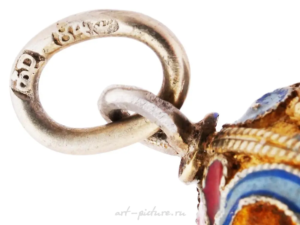 RUSSIAN SILVER GILT ENAMEL GEMSTONES EGG PENDANT — photo 6