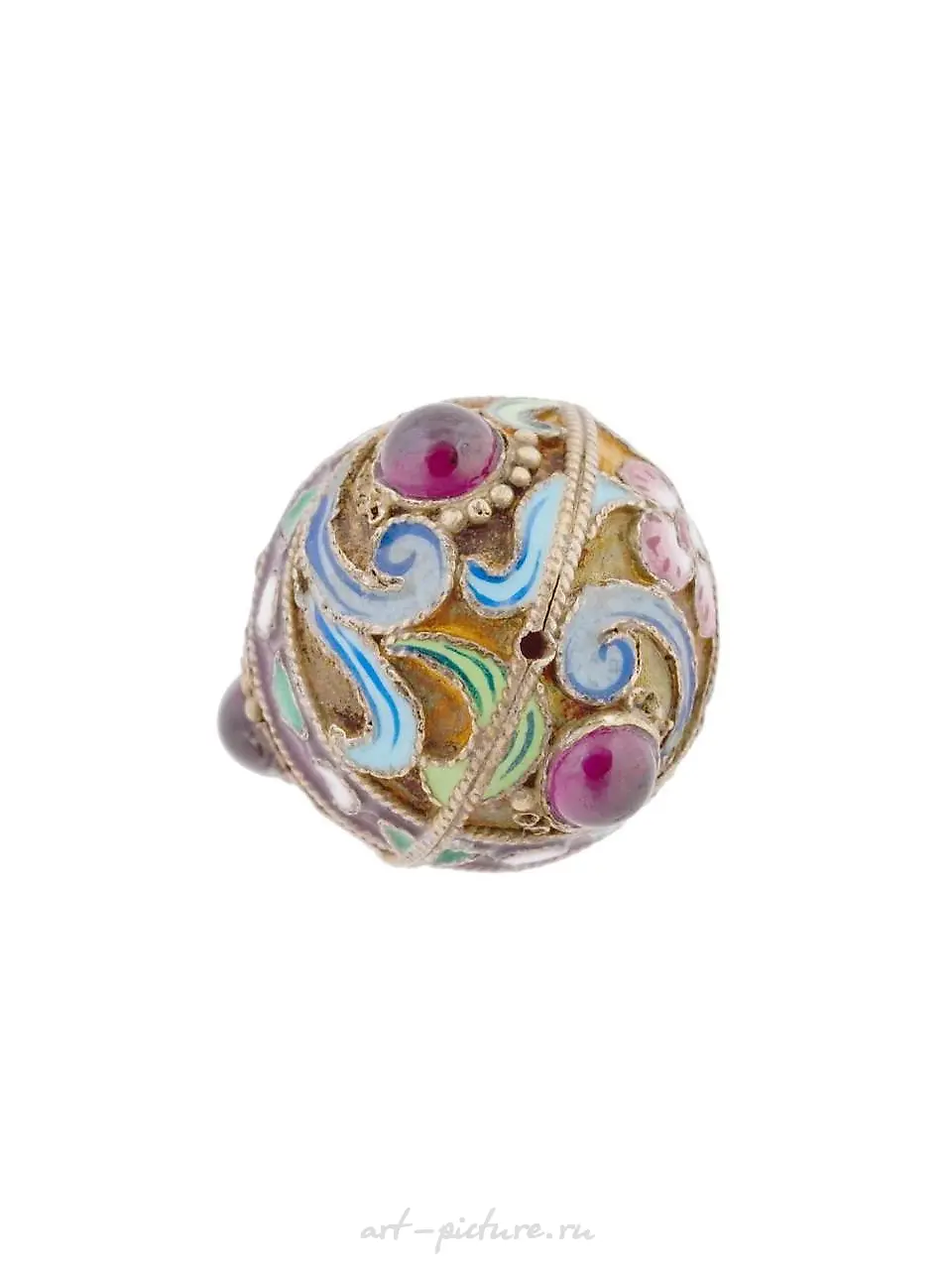 RUSSIAN SILVER GILT ENAMEL GEMSTONES EGG PENDANT — photo 7